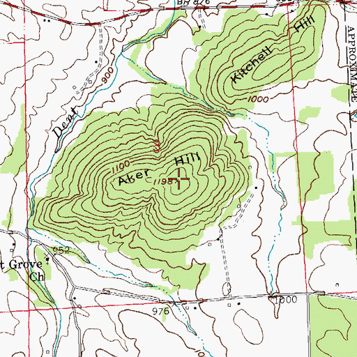 Topographic Map of Aker Hill, MO
