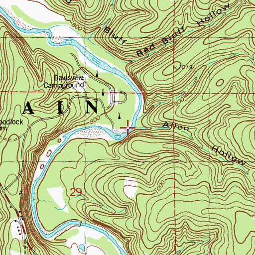 Topographic Map of Allen Hollow, MO