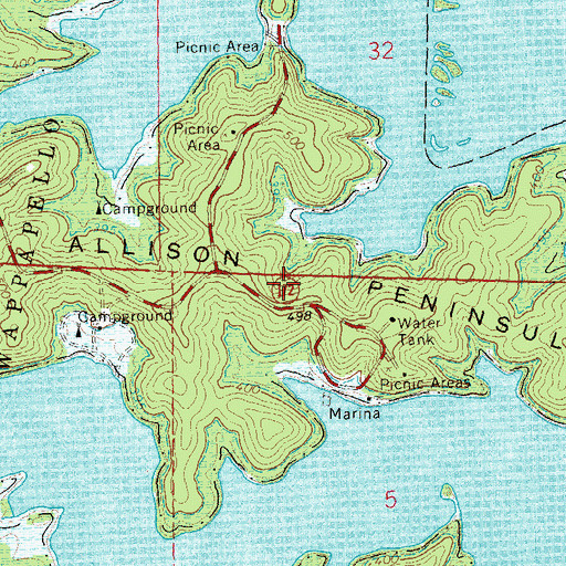 Topographic Map of Allison Peninsula, MO