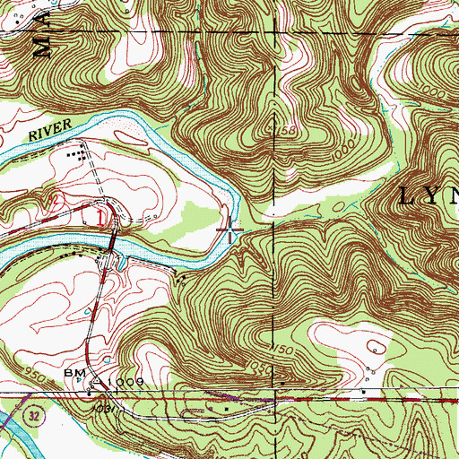 Topographic Map of Anderson Creek, MO