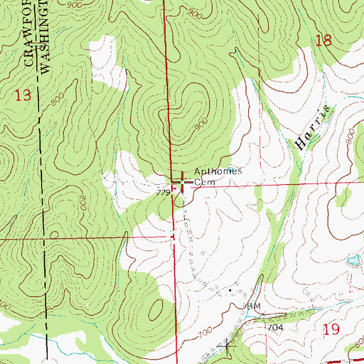 Topographic Map of Anthonie's Mill Cemetery, MO