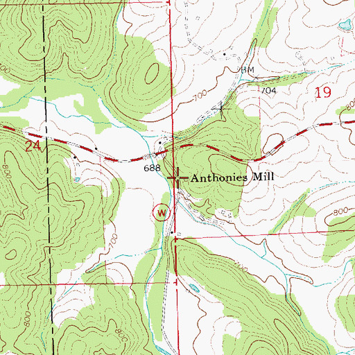 Topographic Map of Anthonies Mill, MO