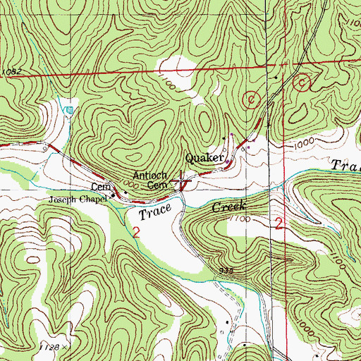 Topographic Map of Antioch Cemetery, MO