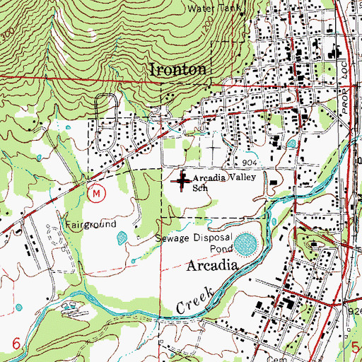 Topographic Map of Arcadia Valley School, MO