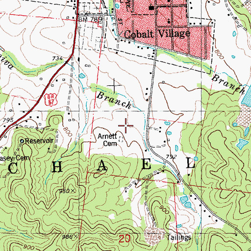 Topographic Map of Arnett Cemetery, MO