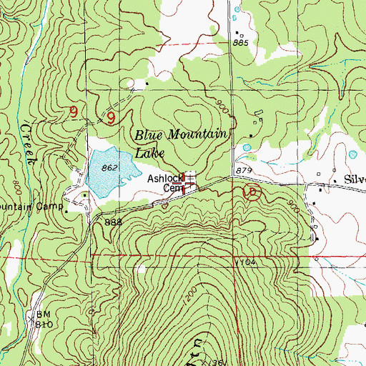 Topographic Map of Ashlock Cemetery, MO