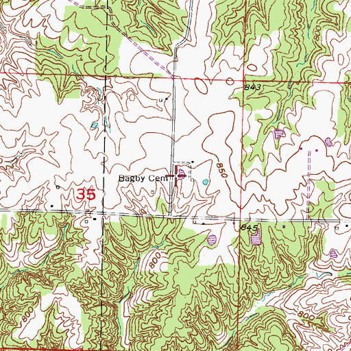 Topographic Map of Bagby Cemetery, MO