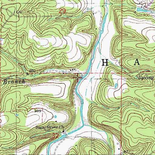 Topographic Map of Bailey Branch, MO