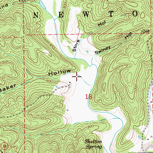 Topographic Map of Baker Hollow, MO