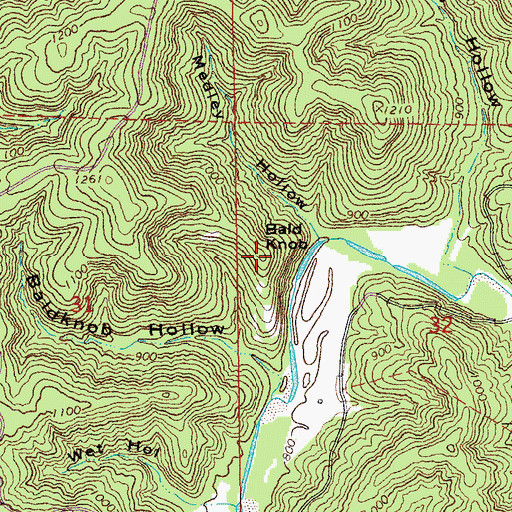 Topographic Map of Bald Knob, MO