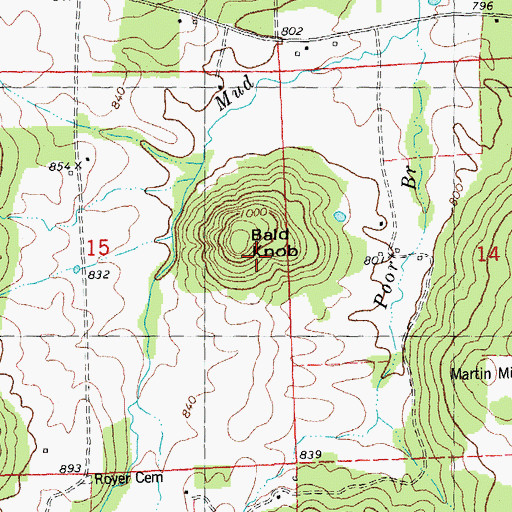 Topographic Map of Bald Knob, MO