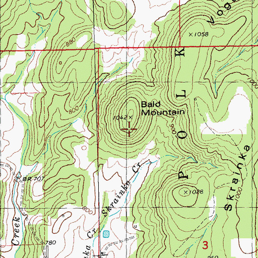 Topographic Map of Bald Mountain, MO