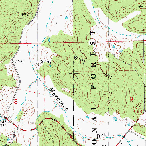 Topographic Map of Ball Hill, MO