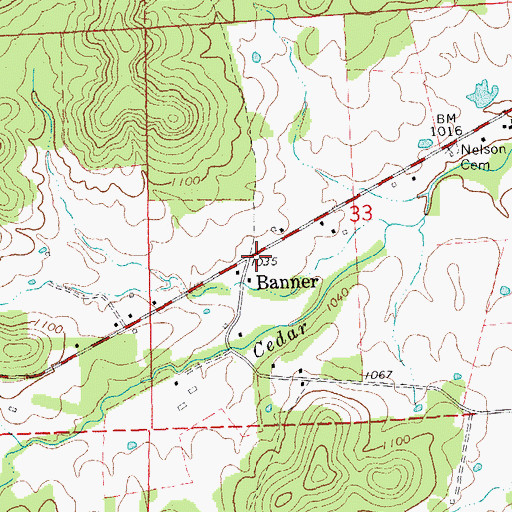 Topographic Map of Banner, MO