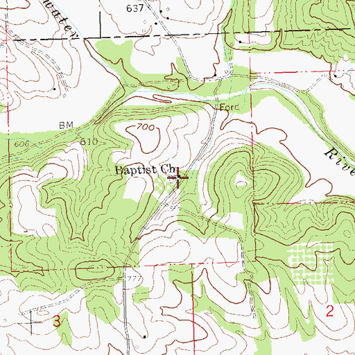 Topographic Map of Baptist Church, MO