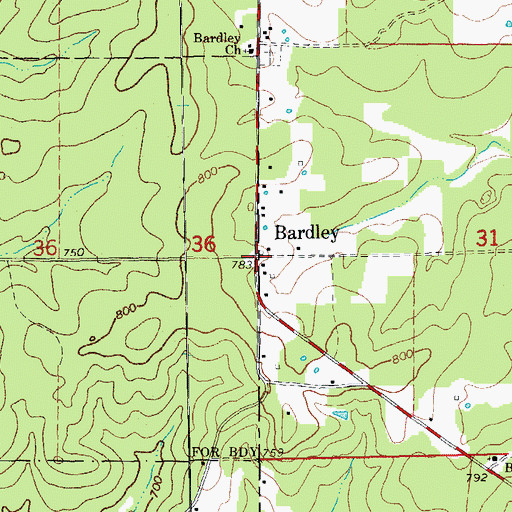 Topographic Map of Bardley, MO