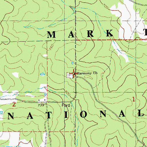 Topographic Map of Harmony General Baptist Church, MO