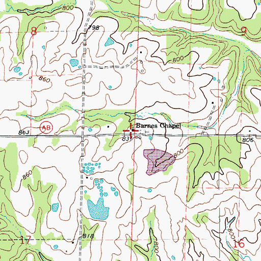 Topographic Map of Barnes Chapel, MO