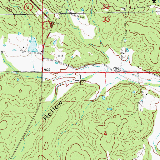 Topographic Map of Barnes Hollow, MO