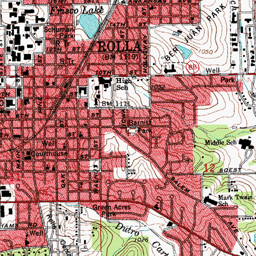 Topographic Map of Barnitz Park, MO