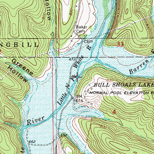 Topographic Map of Barren Fork, MO
