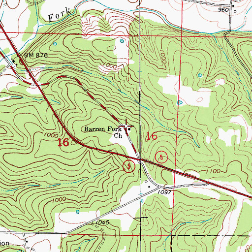 Topographic Map of Barren Fork Church, MO