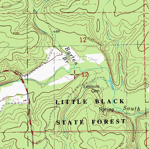 Topographic Map of Barton Branch, MO
