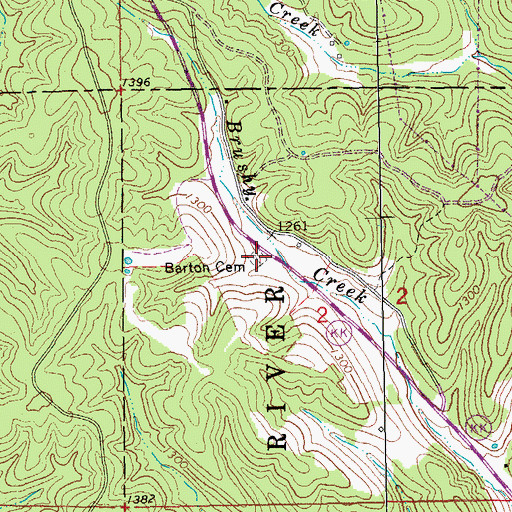 Topographic Map of Barton Cemetery, MO