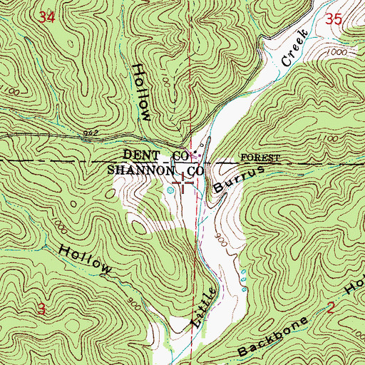 Topographic Map of Barxtel Hollow, MO
