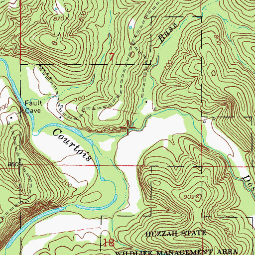 Topographic Map of Bass Branch, MO