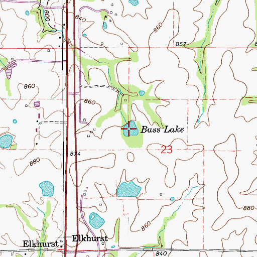 Topographic Map of Bass Lake, MO