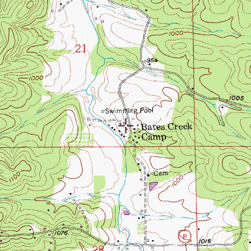 Topographic Map of Bates Creek Camp, MO