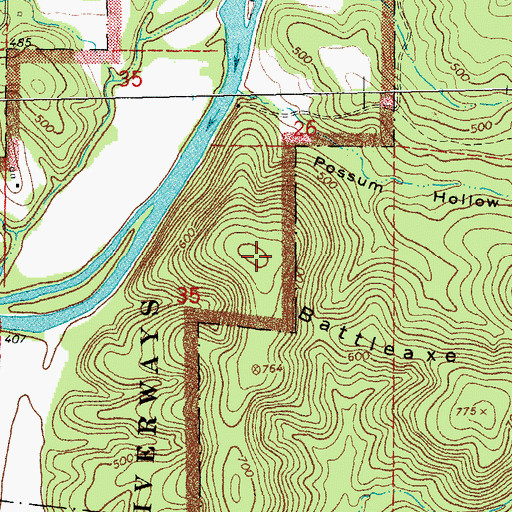 Topographic Map of Battleaxe Ridge, MO
