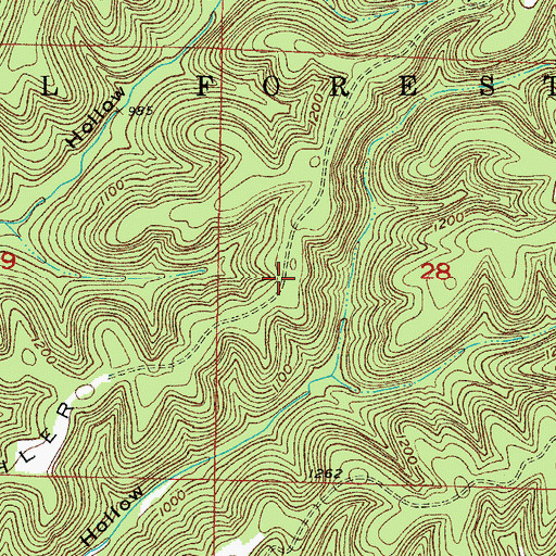 Topographic Map of Beachler Ridge, MO
