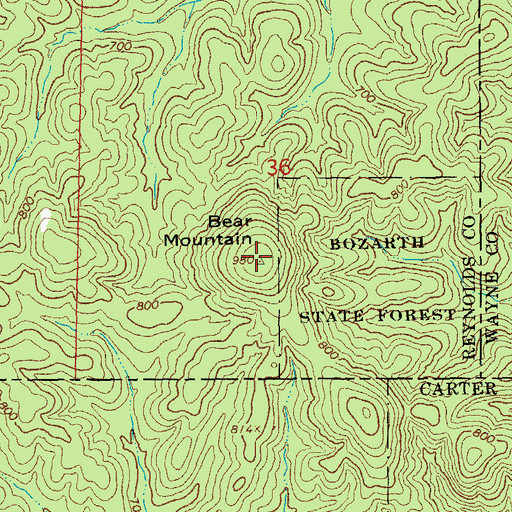 Topographic Map of Bear Mountain, MO