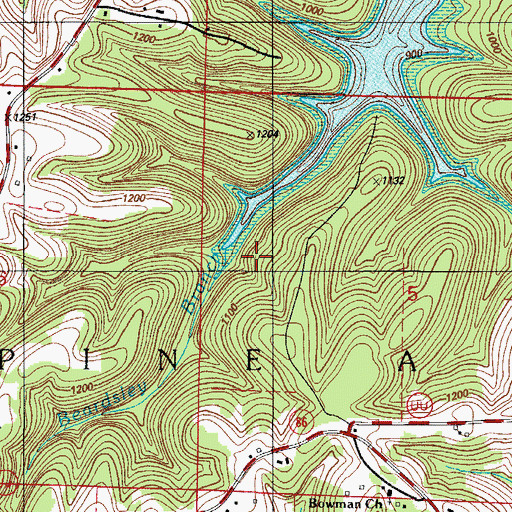 Topographic Map of Beardsley Branch, MO