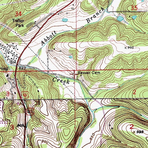 Topographic Map of Beaver Cemetery, MO