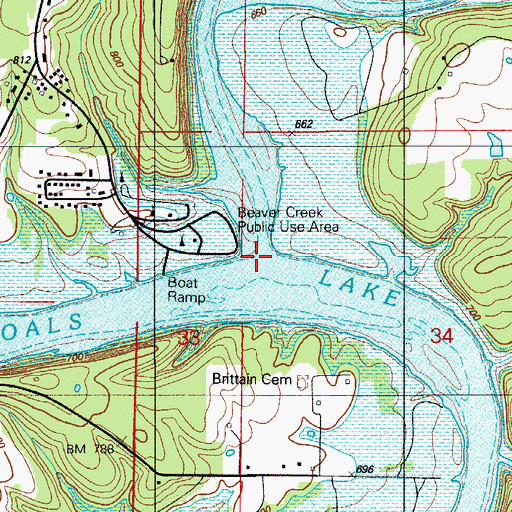 Topographic Map of Beaver Creek, MO