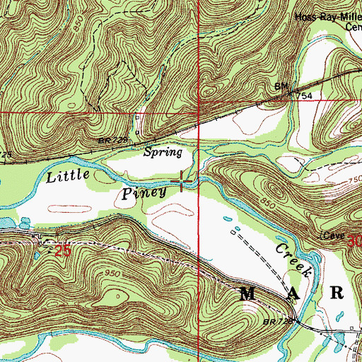 Topographic Map of Beaver Creek, MO
