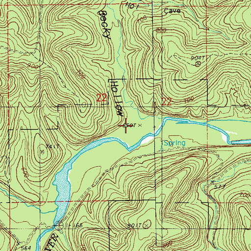 Topographic Map of Becky Hollow, MO
