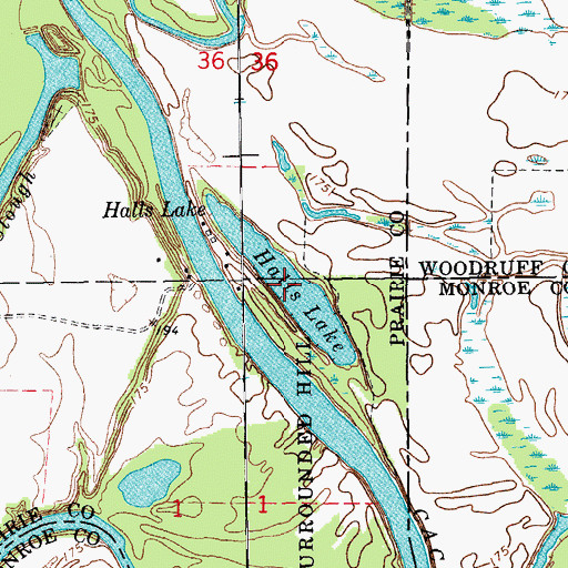 Topographic Map of Halls Lake, AR