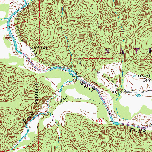 Topographic Map of Bee Fork, MO