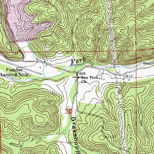 Topographic Map of Bee Fork Church, MO