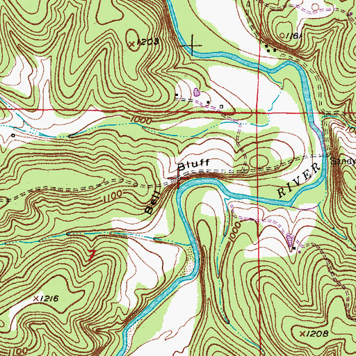 Topographic Map of Bell Bluff, MO