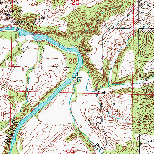 Topographic Map of Bell Branch, MO