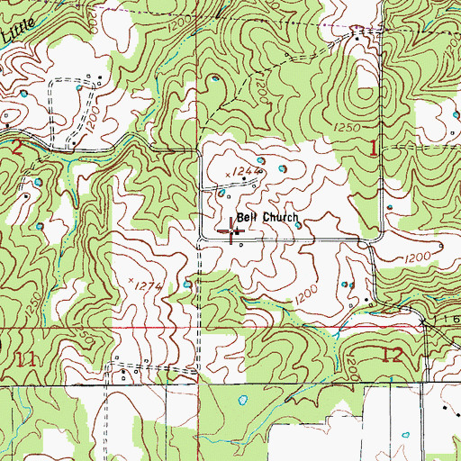 Topographic Map of Bell Church, MO