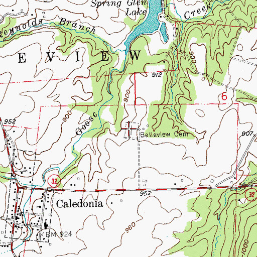 Topographic Map of Bellvue Cemetery, MO