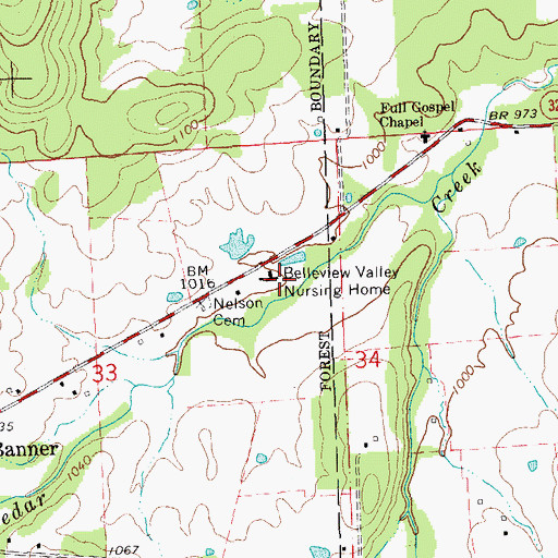Topographic Map of Belleview Valley Nursing Home, MO