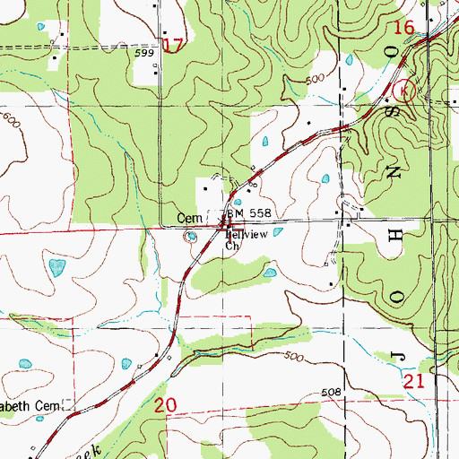 Topographic Map of Bellview Church, MO