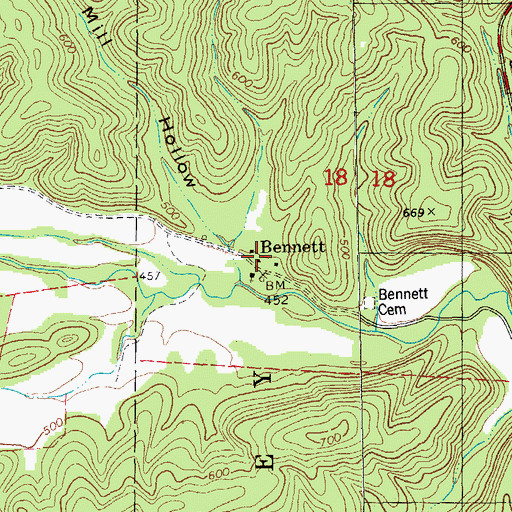 Topographic Map of Bennett, MO